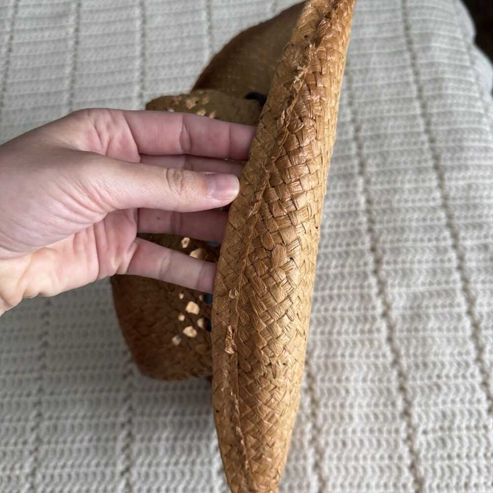 Peter Grimm Cowboy Hat Woven Straw Paper One Size Open Weave Tea Stain Tan Brown - Picture 9 of 11
